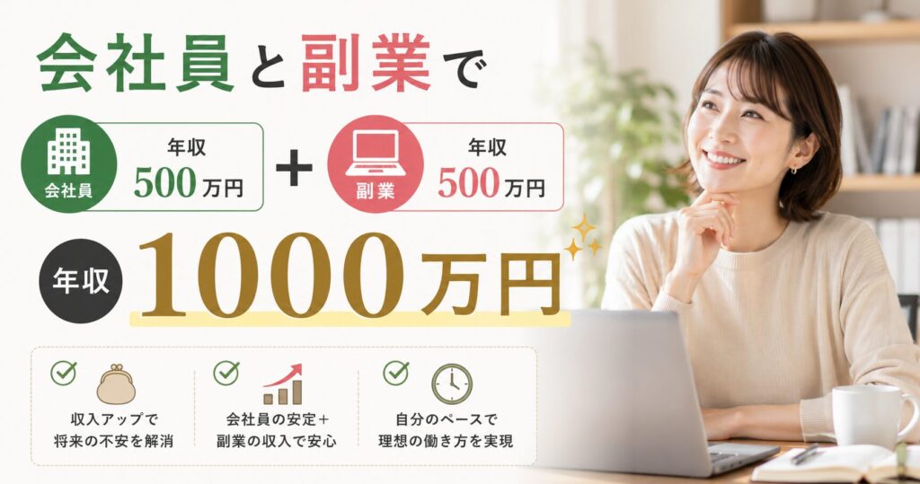 会社員と副業で年収1000万の収益が可能であるという説明の画像